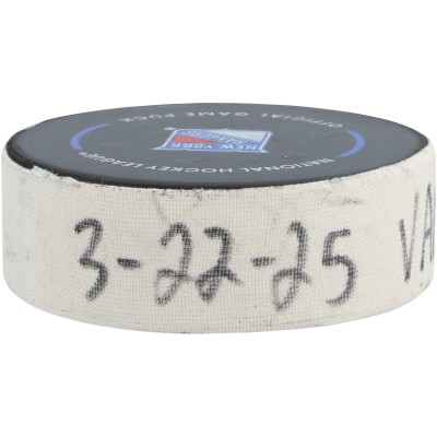 Brock Boeser Vancouver Canucks Fanatics Authentic Game-Used Goal Puck vs. New York Rangers on March 22, 2025
