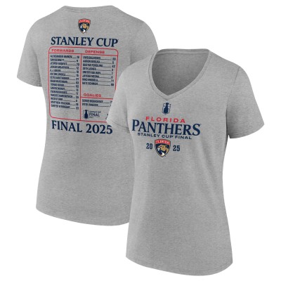 Футболка Женская Florida Panthers Fanatics Heather Gray 2025 Stanley Cup Final Roster V-Neck