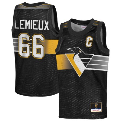 Подростковая Pittsburgh Penguins Mario Lemieux Mitchell & Ness Black Maxxed Out Fashion Basketball Jersey
