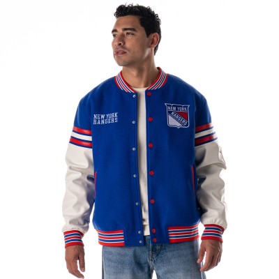 Unisex New York Rangers The Wild Collective Blue Drop Shoulder Full-Snap Varsity Jacket