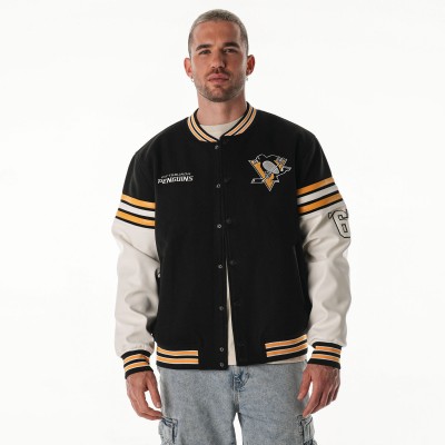 Unisex Pittsburgh Penguins The Wild Collective Black Drop Shoulder Full-Snap Varsity Jacket