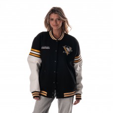 Unisex Pittsburgh Penguins The Wild Collective Black Drop Shoulder Full-Snap Varsity Jacket