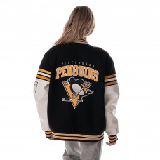 Unisex Pittsburgh Penguins The Wild Collective Black Drop Shoulder Full-Snap Varsity Jacket