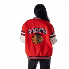 Unisex Chicago Blackhawks The Wild Collective Red Drop Shoulder Full-Snap Varsity Jacket