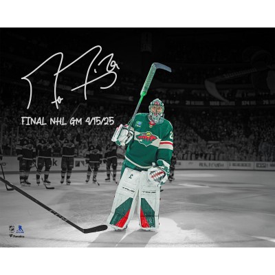 Marc-Andre Fleury Minnesota Wild Autographed Fanatics Authentic 16 x 20 Final NHL Regular Season Game Spotlight Photograph with Final NHL GM 4/15/25 Inscription