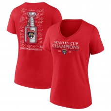 Футболка Женская Florida Panthers Fanatics Red 2025 Stanley Cup Champions Signature Roster V-Neck