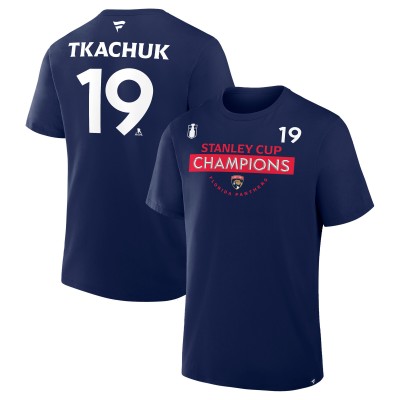 Футболка Florida Panthers Matthew Tkachuk Fanatics Navy 2025 Stanley Cup Champions Authentic Pro Name & Number