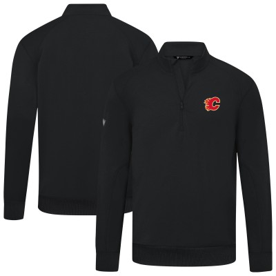 Calgary Flames Levelwear Black Upright Tri-Blend Quarter-Zip Pullover
