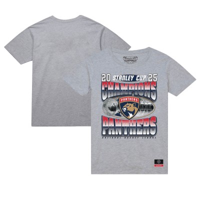Футболка Florida Panthers Mitchell & Ness Heather Gray 2025 Stanley Cup Champions Victory Arch