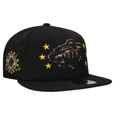 Бейсболка Minnesota Wild New Era Black Military Appreciation Digital Camo Stars 59FIFTY