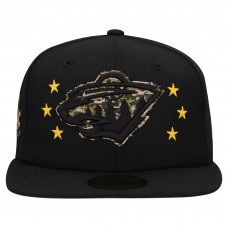 Бейсболка Minnesota Wild New Era Black Military Appreciation Digital Camo Stars 59FIFTY