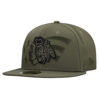 Бейсболка Chicago Blackhawks New Era Olive Military Appreciation Flag 59FIFTY