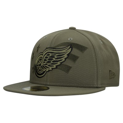 Бейсболка Detroit Red Wings New Era Olive Military Appreciation Flag 59FIFTY