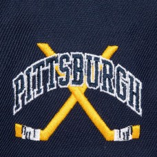 Pittsburgh Penguins Mitchell & Ness x Just Don Navy/Gold Wave Script Pro Strapback Hat