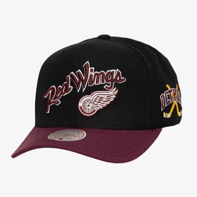 Detroit Red Wings Mitchell & Ness x Just Don Black/Maroon Wave Script Pro Strapback Hat