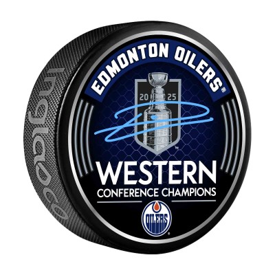 Шайба Leon Draisaitl Edmonton Oilers Autographed Fanatics Authentic 2025 Western Conference Champions