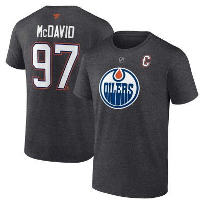 Футболка Edmonton Oilers Connor McDavid Fanatics Charcoal Authentic Stack Name & Number