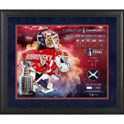 Постер Sergei Bobrovsky Florida Panthers Fanatics Authentic 2025 Stanley Cup Champions Framed 16 x 20 Collage with a Piece of Game-Used Net from the 2025 Stanley Cup Final - Limited Edition of 250