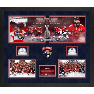 Florida Panthers Fanatics Authentic 2025 Stanley Cup Champions Framed 20 x 24 3-Photograph Collage with Dual Game-Used Ice from the 2024 & 2025 Stanley Cup Final - Limited Edition of 100