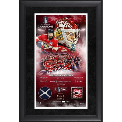 Постер Florida Panthers Fanatics Authentic 2025 Stanley Cup Champions Framed 10 x 18 Collage with a Piece of Game-Used Net from the 2025 Stanley Cup Final & Puck from the 24-25 Season - Limited Edition of 250