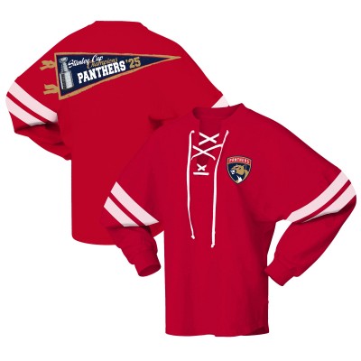 Футболка Unisex Florida Panthers Fanatics Red 2025 Stanley Cup Champions Lace-Up Long Sleeve Jersey