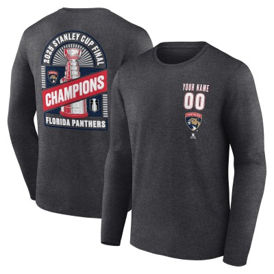 Именная футболка с длинным рукавом Florida Panthers Charcoal 2025 Stanley Cup Champions