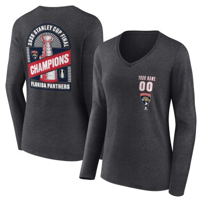 Футболка Женская Florida Panthers Charcoal 2025 Stanley Cup Champions Custom Long Sleeve V-Neck