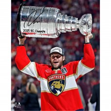 Carter Verhaeghe Florida Panthers Autographed Fanatics Authentic 2025 Stanley Cup Champions 16 x 20 Raising Cup Photograph with 2025 SC Champs Inscription