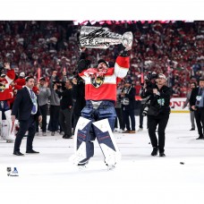 Sergei Bobrovsky Florida Panthers Autographed Fanatics Authentic 2025 Stanley Cup Champions 16 x 20 Raising Cup Photograph with 2025 SC Champs Inscription