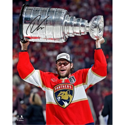Carter Verhaeghe Florida Panthers Autographed Fanatics Authentic 2025 Stanley Cup Champions 16 x 20 Raising Cup Photograph