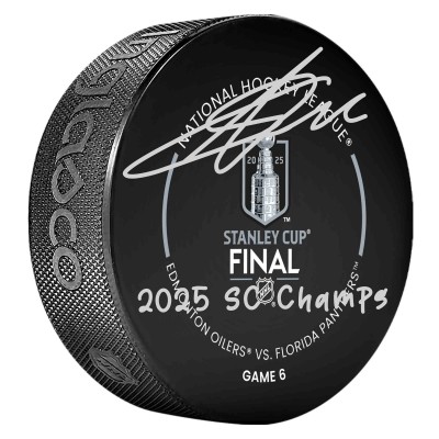 Шайба Sergei Bobrovsky Florida Panthers Autographed Fanatics Authentic 2025 Stanley Cup Champions Official Game with 2025 SC Champs Inscription