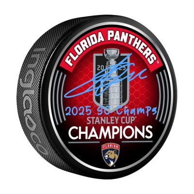 Шайба Sergei Bobrovsky Florida Panthers Autographed Fanatics Authentic 2025 Stanley Cup Champions with 2025 SC Champs Inscription