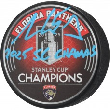 Aaron Ekblad Florida Panthers Autographed Fanatics Authentic 2025 Stanley Cup Champions Hockey Puck with 2025 SC Champs Inscription