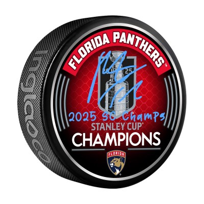 Шайба Matthew Tkachuk Florida Panthers Autographed Fanatics Authentic 2025 Stanley Cup Champions with 2025 SC Champs Inscription