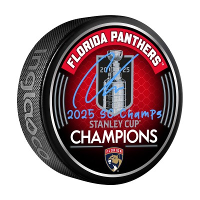 Шайба Carter Verhaeghe Florida Panthers Autographed Fanatics Authentic 2025 Stanley Cup Champions with 2025 SC Champs Inscription