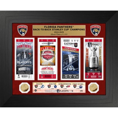 Монета и фотография Florida Panthers Highland Mint 2025 Stanley Cup Champions 18 x 22 Deluxe Road To The Stanley Cup Ticket & Gold