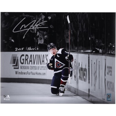 Cale Makar Colorado Avalanche Autographed Fanatics Authentic 16 x 20 Navy Jersey Celebration Spotlight Photograph with 2025 Norris Inscription