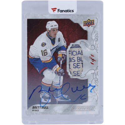 Brett Hull St. Louis Blues Autographed 2019-20 Upper Deck Engrained Game Used Laundry Tag #44 #1/1 Card