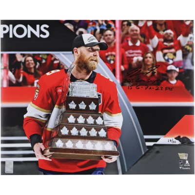 Sam Bennett Florida Panthers Autographed Fanatics Authentic 2025 Stanley Cup Champions 16 x 20 Raising Conn Smythe Photograph with Multiple Inscriptions - Limited Edition of 50