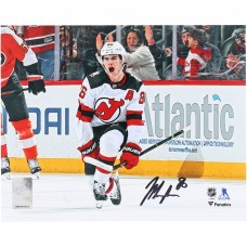 Jack Hughes New Jersey Devils Autographed Fanatics Authentic 8 x 10 White Jersey Celebration Photograph