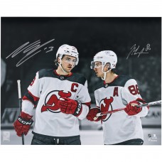 Jack Hughes & Nico Hischier New Jersey Devils Autographed Fanatics Authentic 16 x 20 White Jersey Spotlight Photograph