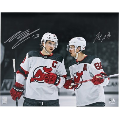 Jack Hughes & Nico Hischier New Jersey Devils Autographed Fanatics Authentic 16 x 20 White Jersey Spotlight Photograph