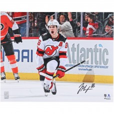Jack Hughes New Jersey Devils Autographed Fanatics Authentic 16 x 20 White Jersey Celebration Photograph
