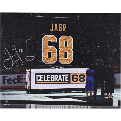 Jaromir Jagr Pittsburgh Penguins Autographed Fanatics Authentic 16 x 20 Jersey Retirement Ceremony Photograph