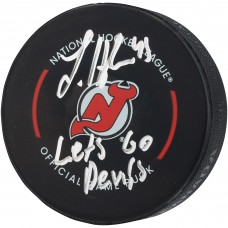 Luke Hughes New Jersey Devils Autographed Fanatics Authentic Official Game Puck with Lets Go Devils Inscription
