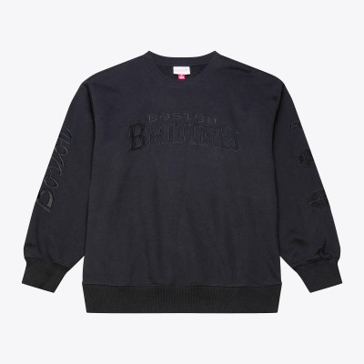 Boston Bruins Mitchell & Ness Black Phantom Fleece Crew Neck Sweatshirt
