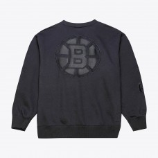 Boston Bruins Mitchell & Ness Black Phantom Fleece Crew Neck Sweatshirt