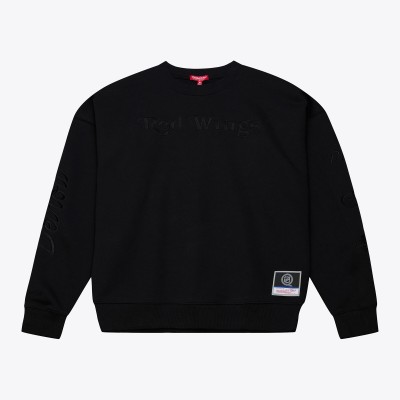 Unisex Detroit Red Wings Mitchell & Ness Black Phantom Fleece Crew Neck Sweatshirt