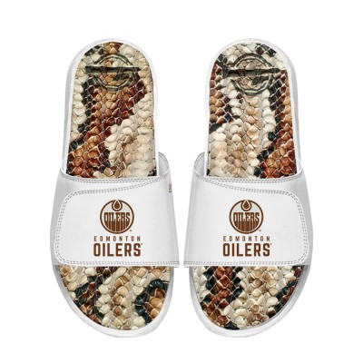 Unisex Edmonton Oilers ISlide White Stacked Snake Gel Slide Sandals