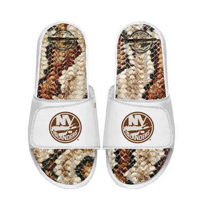 Unisex New York Islanders ISlide White Stacked Snake Gel Slide Sandals